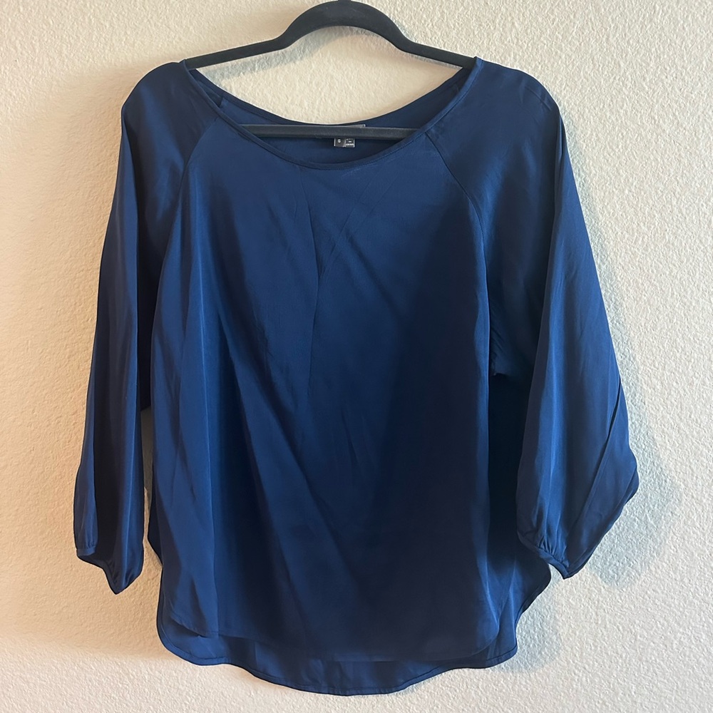Vince Silk Blend Long Puff Sleeve Blouse Blue Women's Small Workwear Formal
